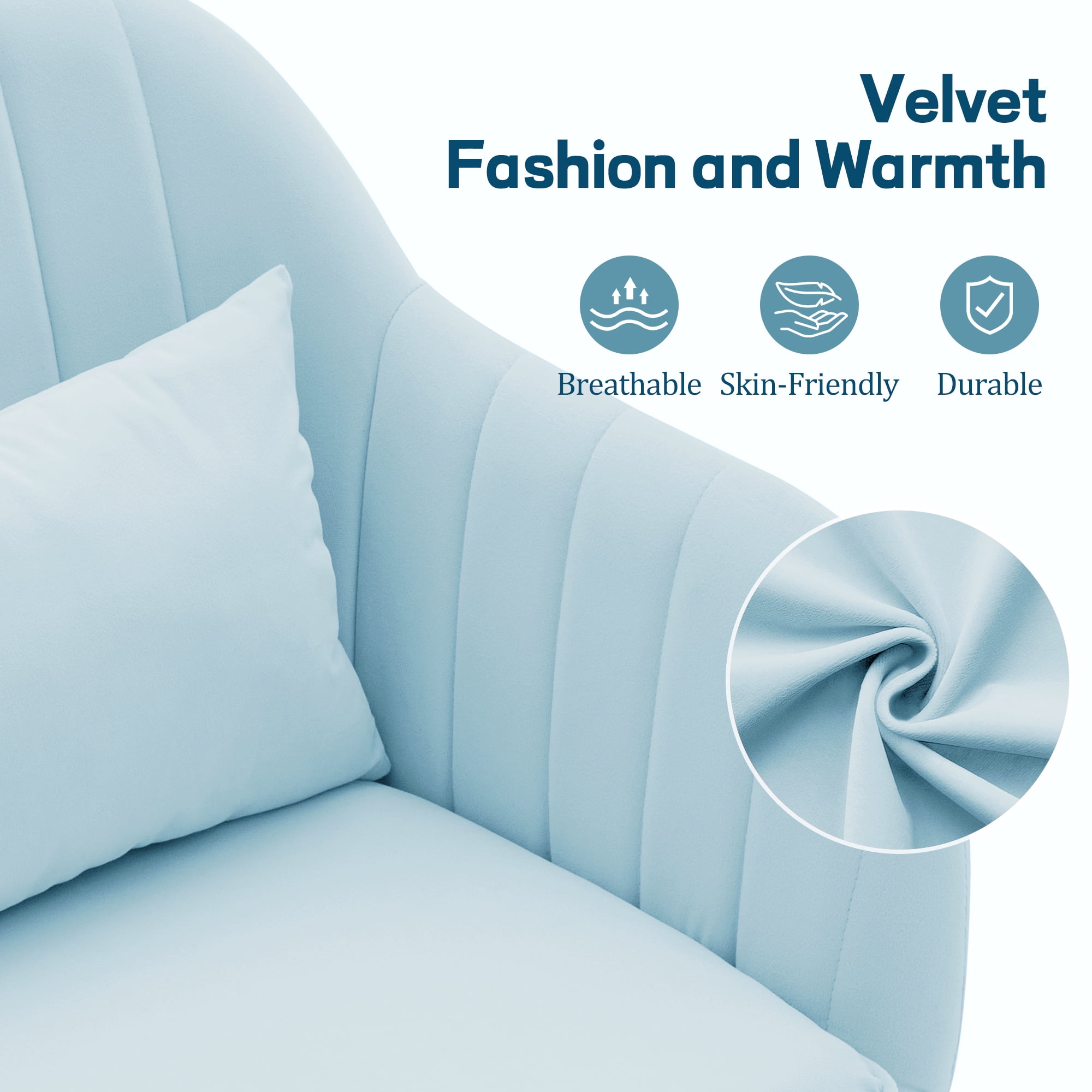 Korser Adjustable High Vanity Chair with Pillow Velvet Swivel Desk Chair with Wheels,Space-Saving Makeup Computer Chair,Home Office Desk Chair,Blue