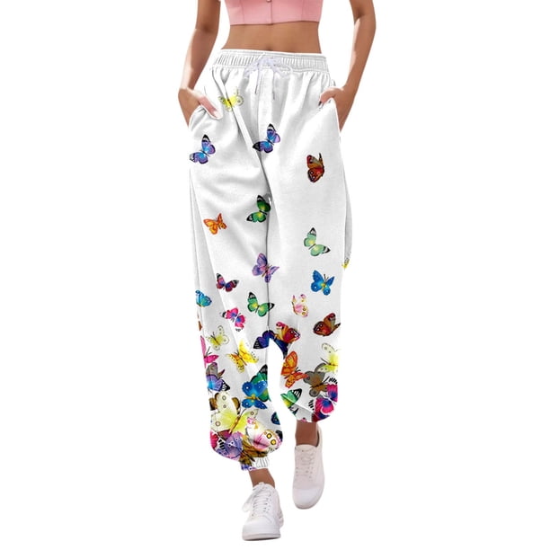Gibobby Pantalones de invierno para mujer termicos Pantalones de chándal con estampado inferior para mujer Bolsillos Cintura alta Deportivo Gimnasio Ajuste (Blanco,G)