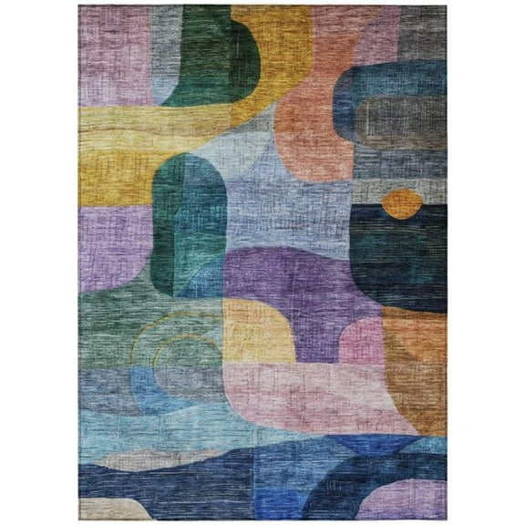 HomeRoots 604360 3 x 5 ft. Blue, Purple & Green Abstract Washable Indoor & Outdoor Rectangle Area Rug