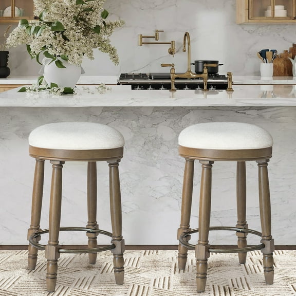AGODY Bar Stools Set of 2, 26" Counter Height Swivel - Wood & Fabric Upholstered - Light Oak Finish - Kitchen Island & Dining Room Accent Cushion
