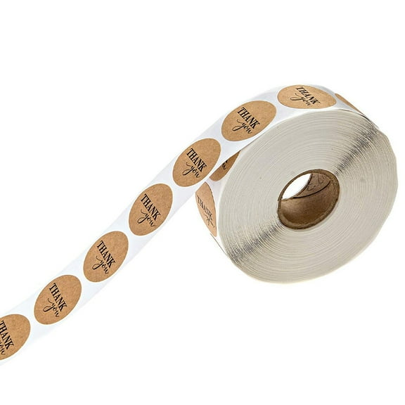Thank You Stickers Roll Round Kraft Paper Adhesive Labels Decorative Sealing Stickers for Christmas Gifts Wedding Party Tan 25mm 500pcs/roll