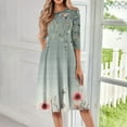thumbnail image 2 of WTOBBY Women's Fashion Forward Round Neck Floral Print 3/4 Sleeve Dress, Contemporary Digital Design Midi Dress with Comfort Fit,Mint Green 2XL, 2 of 4