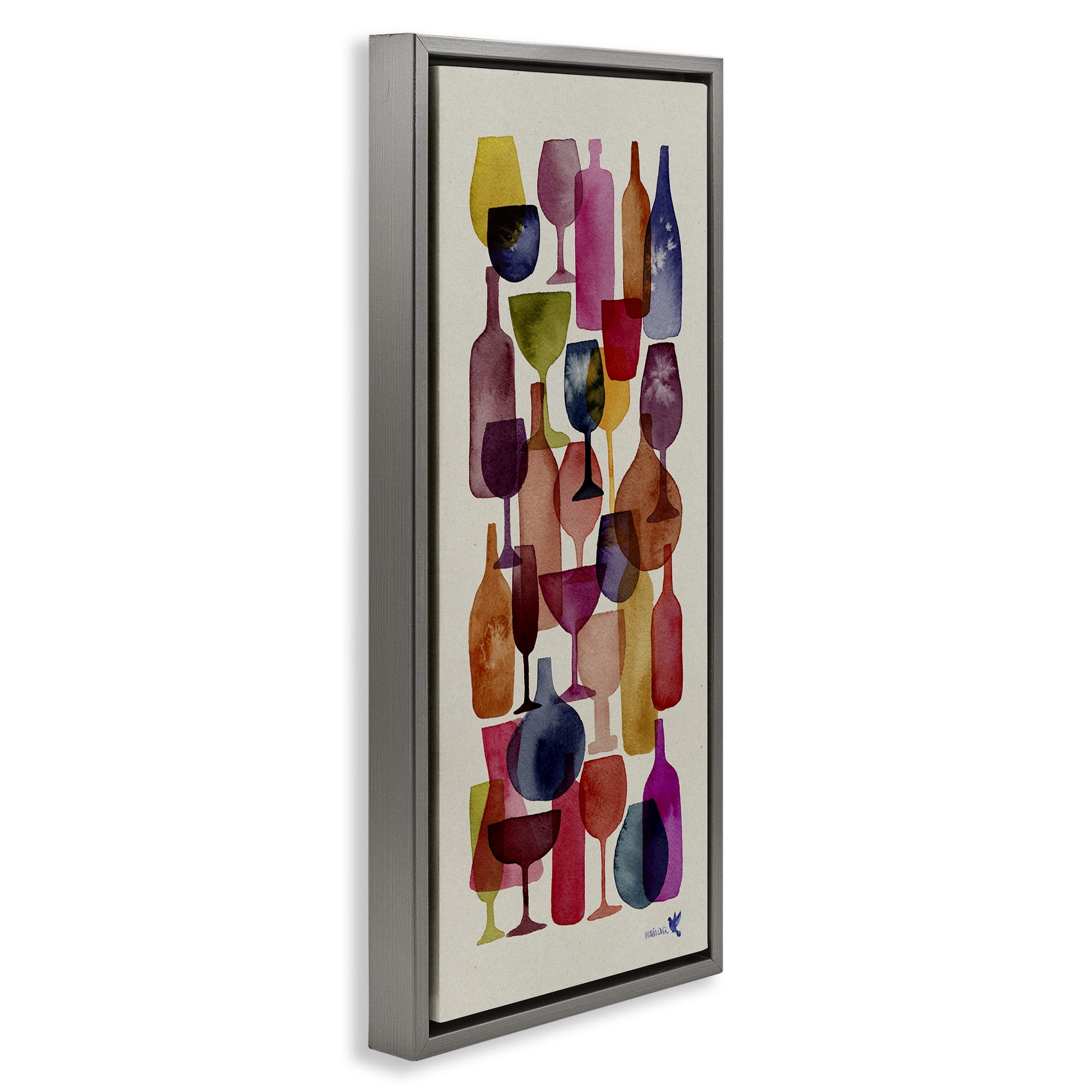 Stupell Industries Layered Wine Glasses Painting Food & Beverage Painting Gray Floater Framed Canvas Art Print Wall Art, 11 x 25