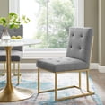 thumbnail image 2 of Contemporary Modern Urban Designer Dining Kitchen Room Side Chair, Fabric Metal Steel, Gold Light Grey Gray, 2 of 8