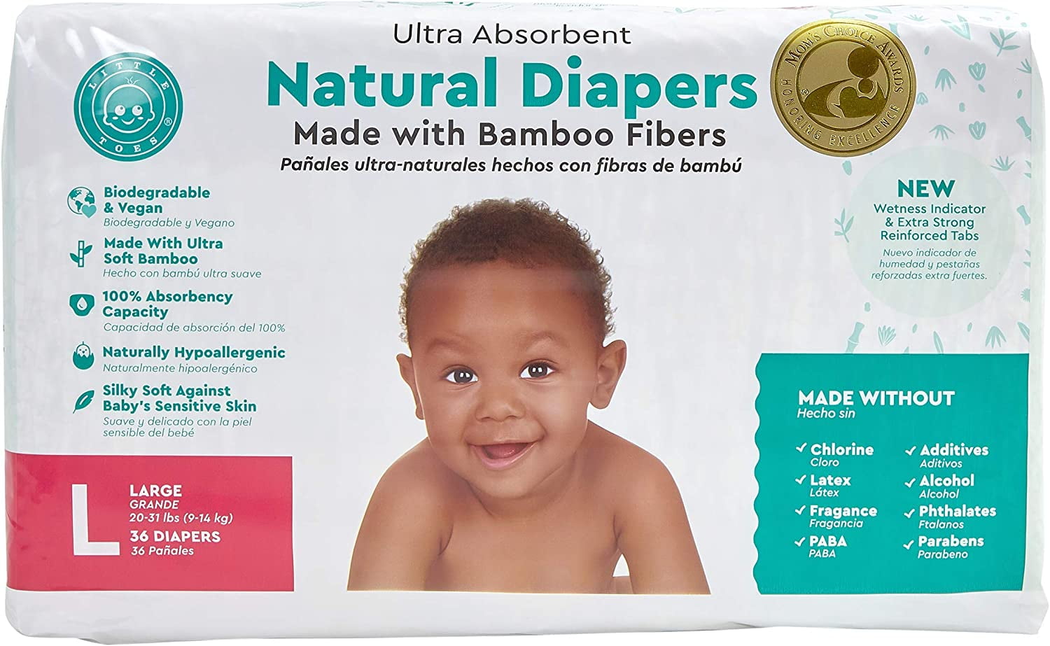 Little Toes Natural Disposable Bamboo Diapers, Large (Pack of 36
