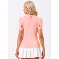 thumbnail image 4 of Unique Bargains Women's Peter Pan Collar Contrast Trim Puff Sleeve Blouse Top XL Pink, 4 of 6