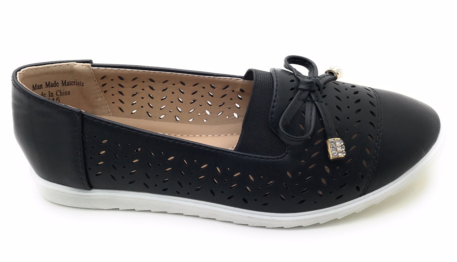 Victoria K Laser Cut Detail With Bow Tie And Gold Tipping Slip Ons (Women)