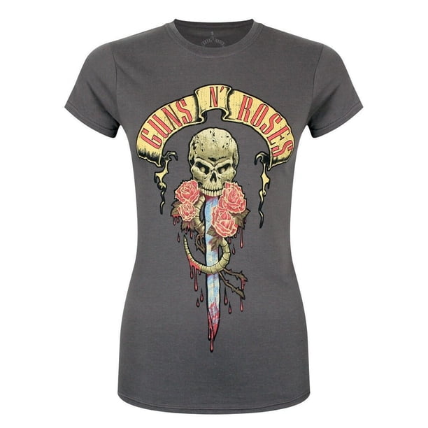 Guns N Roses - Camiseta Dripping Dagger para Mujer (Gris Carbón)