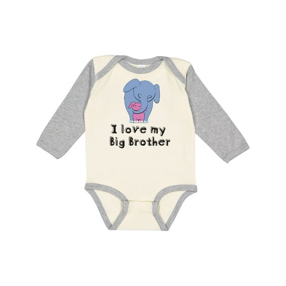 Inktastic I Love My Big Brother Elephant Blue Pink Girls Long Sleeve Baby Bodysuit
