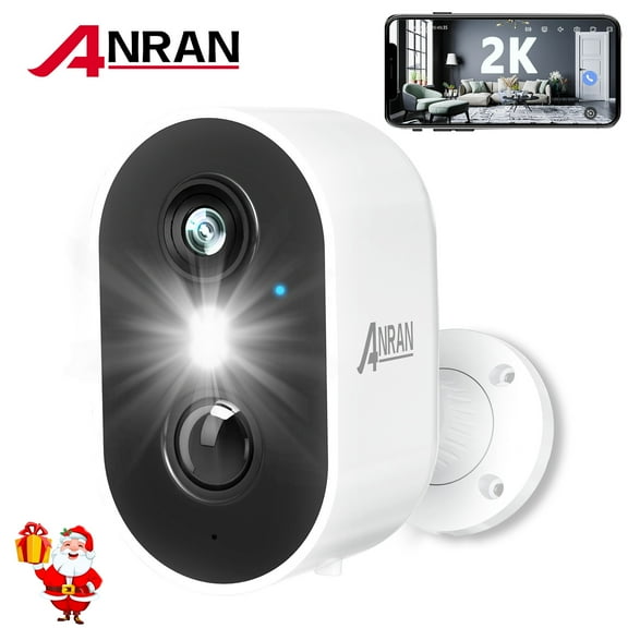 ANRAN 2K Wireless Outdoor Security Camera with Spotlight, Waterproof, PIR Detection, 2.4Ghz Wi-Fi, Rechargeable Battery Powered Home Surveillance Camera with Color Night Vision, 2-Way Audio, White
