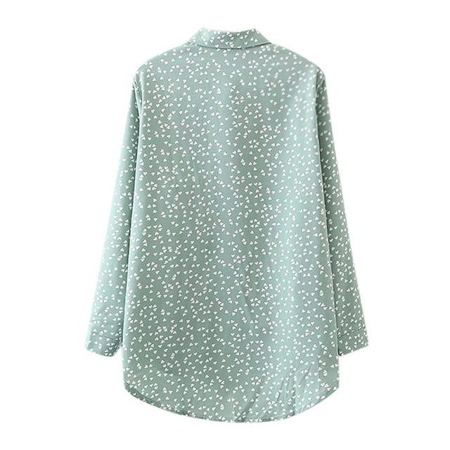 Blouses pour Femmes 2022 Col Rabattu Imprimé Floral Bouton Manches Longues Chemise Décontractée Bureau Automne