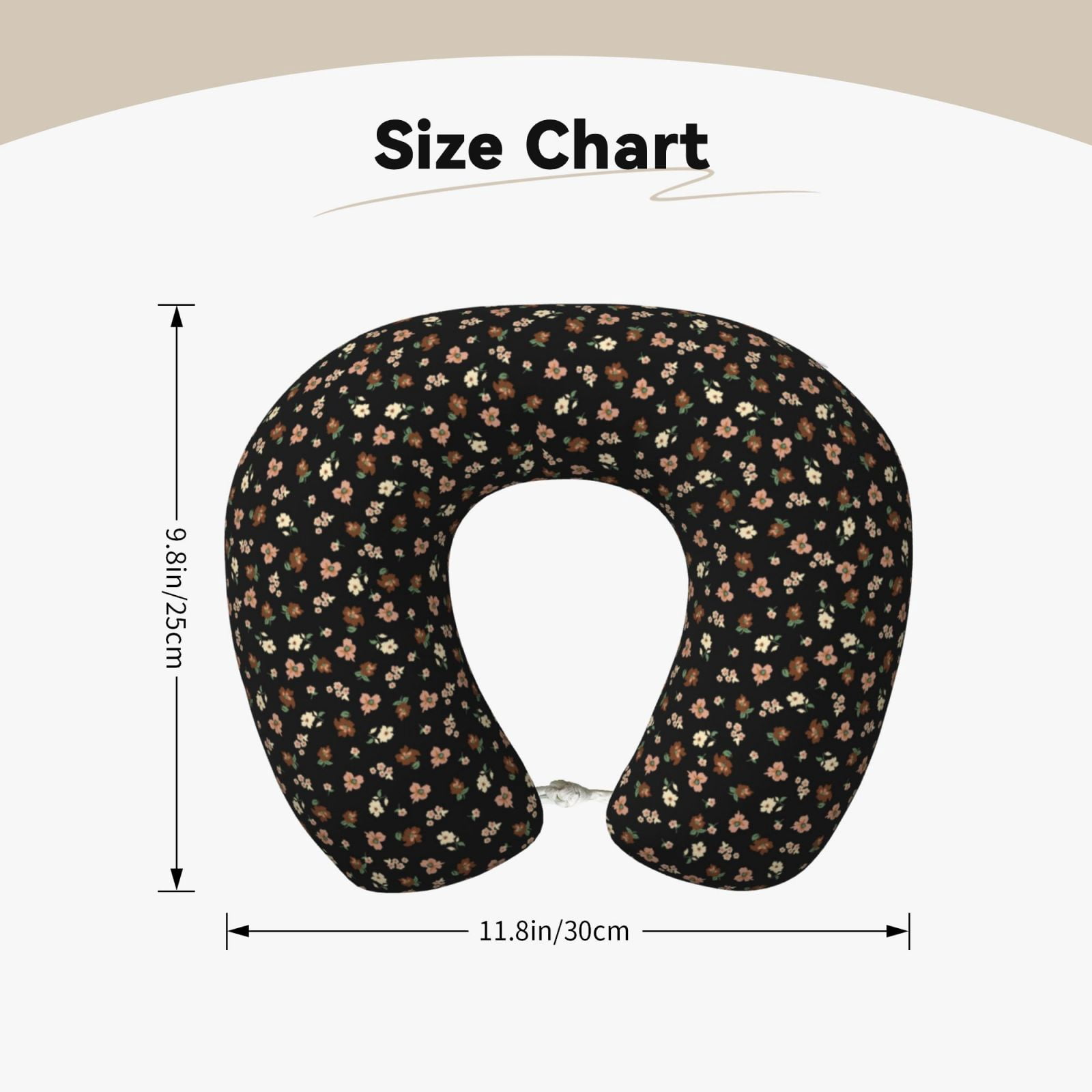 Xecao Flower Pattern On Black Print Memory Foam Cervical Neck Pillow Versatile U-Shaped Pillows for Home,Office,Camping,Travelling,Soft Washable Cover