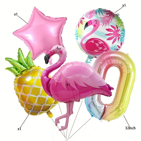 Tropical Flamingo Pineapple Foil Set Number 0 Color Number Balloon Girl Birthday Hawaiian Party Baby Shower Decoration