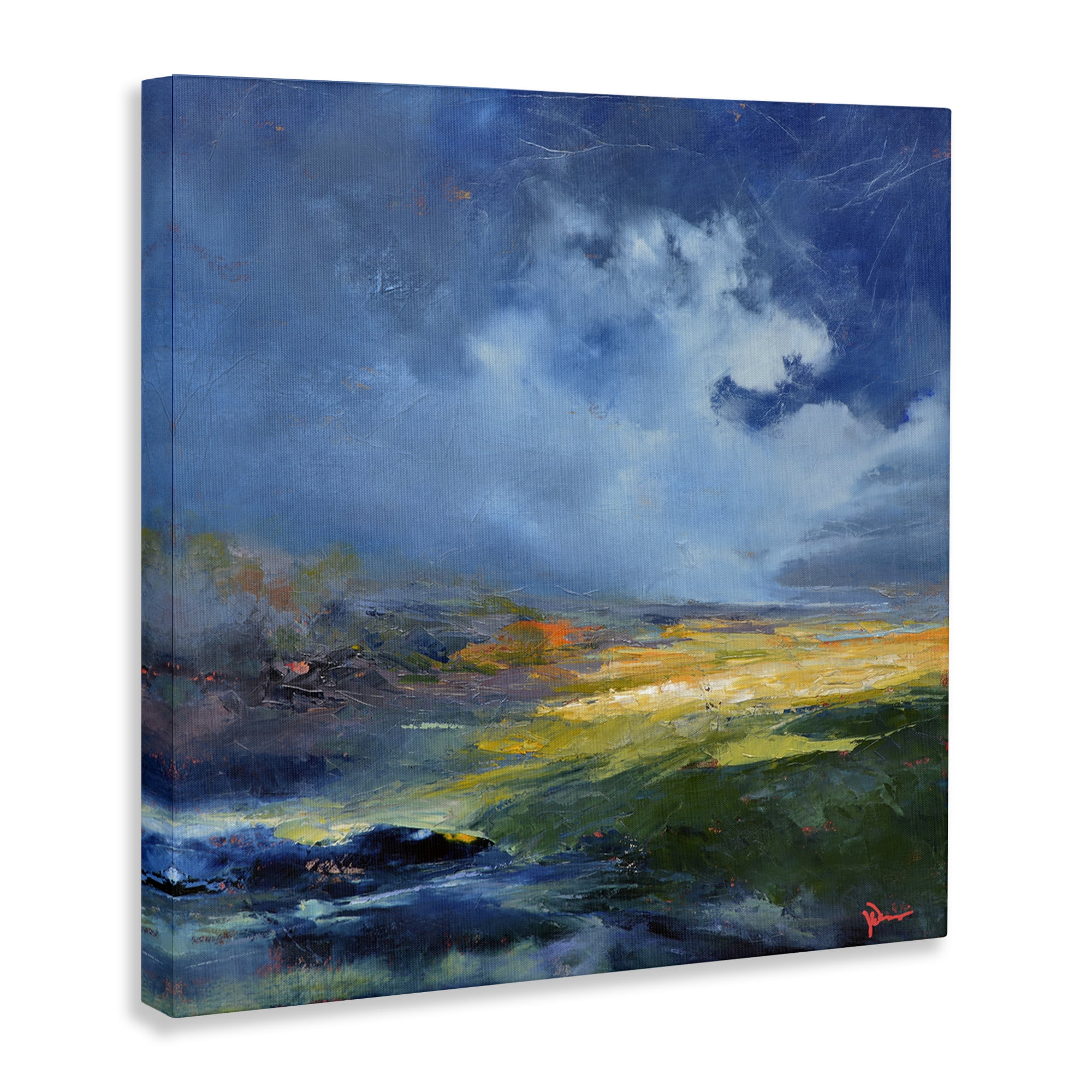 Stupell Industries Stormy Abstract Landscape Landscape & Nature Painting Wrapped Canvas Art Print Wall Art, 17 x 17
