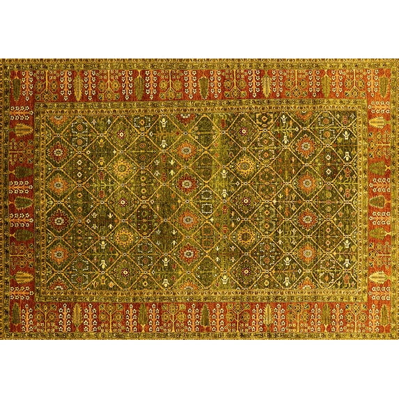 Ahgly Company Machine Washable Indoor Rectangle Oriental Yellow Industrial Area Rugs, 5' x 7'