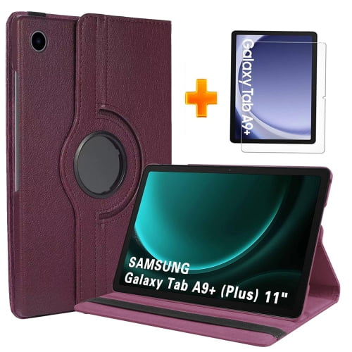 Tasnim Cases for Samsung Galaxy Tab A9 Plus/+ 11 Inch 2023 Case with Tempered Glass Screen Protectors, Translucent Rotating Cover for Samsung Tab A9 Plus Tablet (SM-X210/X216/X218) - Purple