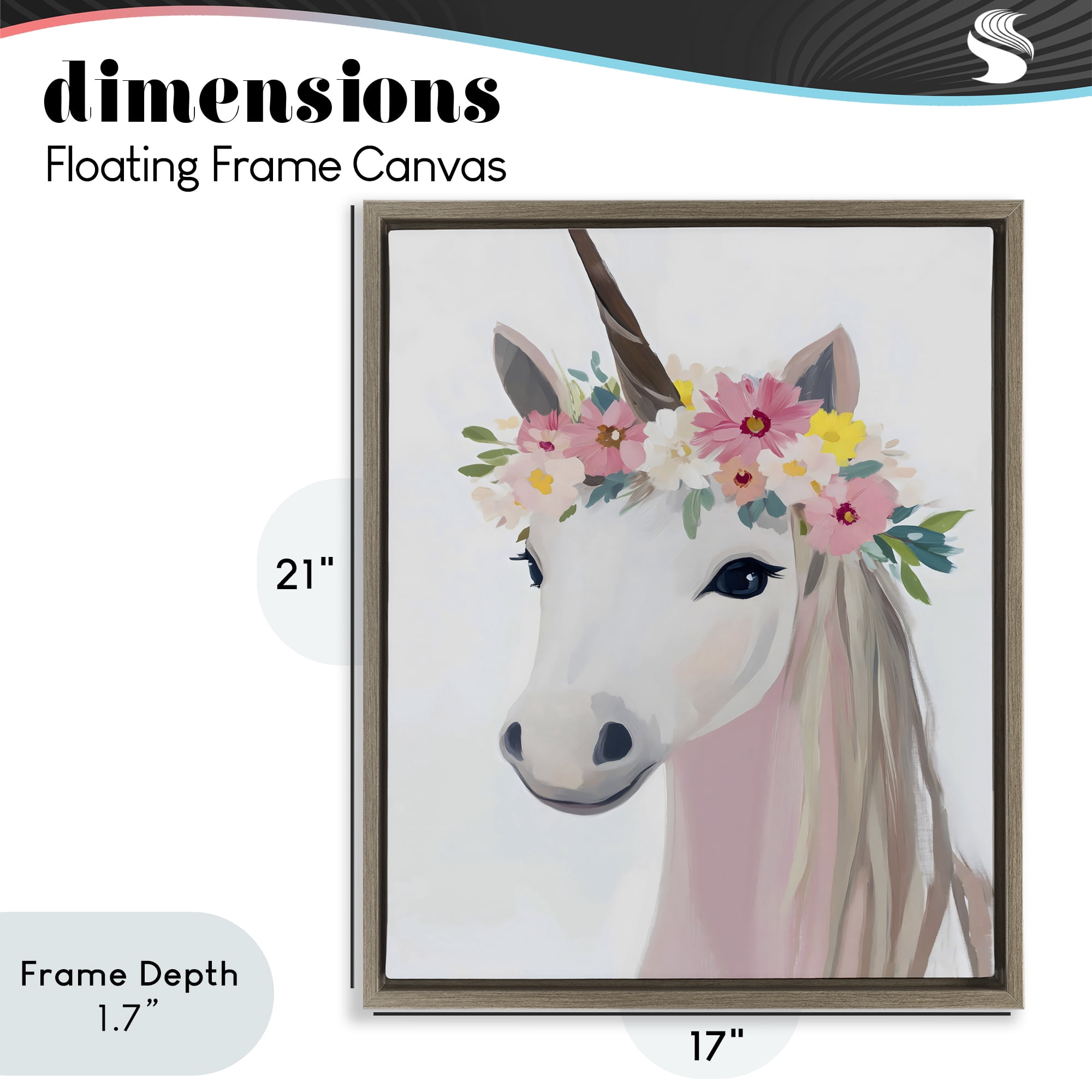 Stupell Industries Flower Crown Unicorn Brown Framed Floater Canvas Wall Art, design by The Prints Vibe