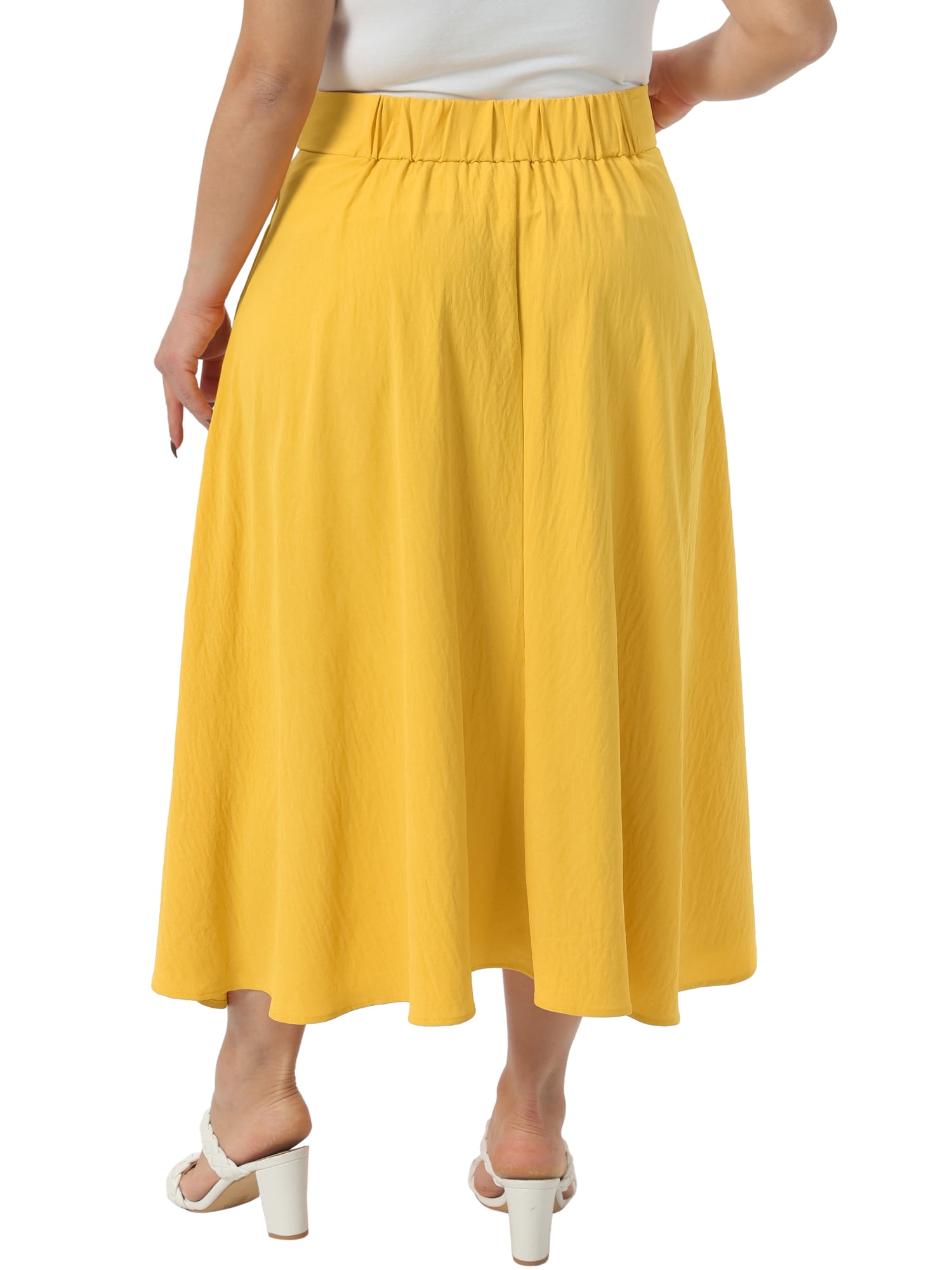 DARING DIVA Women's Plus Size High Waist A-Line Skirt with Pockets 1X Yellow