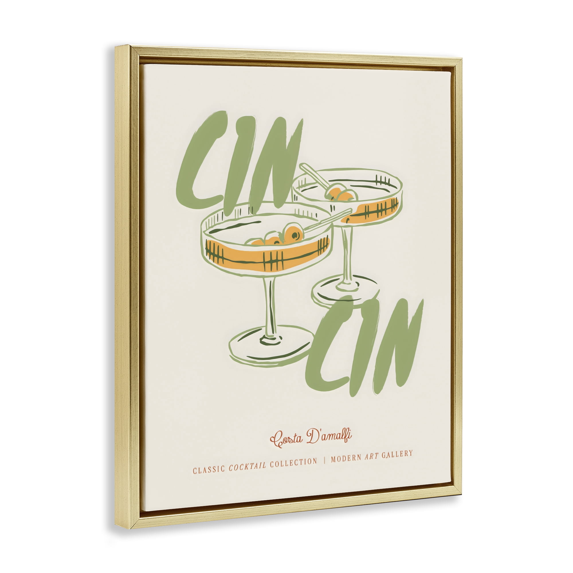 Stupell Industries Cin Cin Amalfi Cocktail Gold Framed Floater Canvas Wall Art, design by The Prints Vibe
