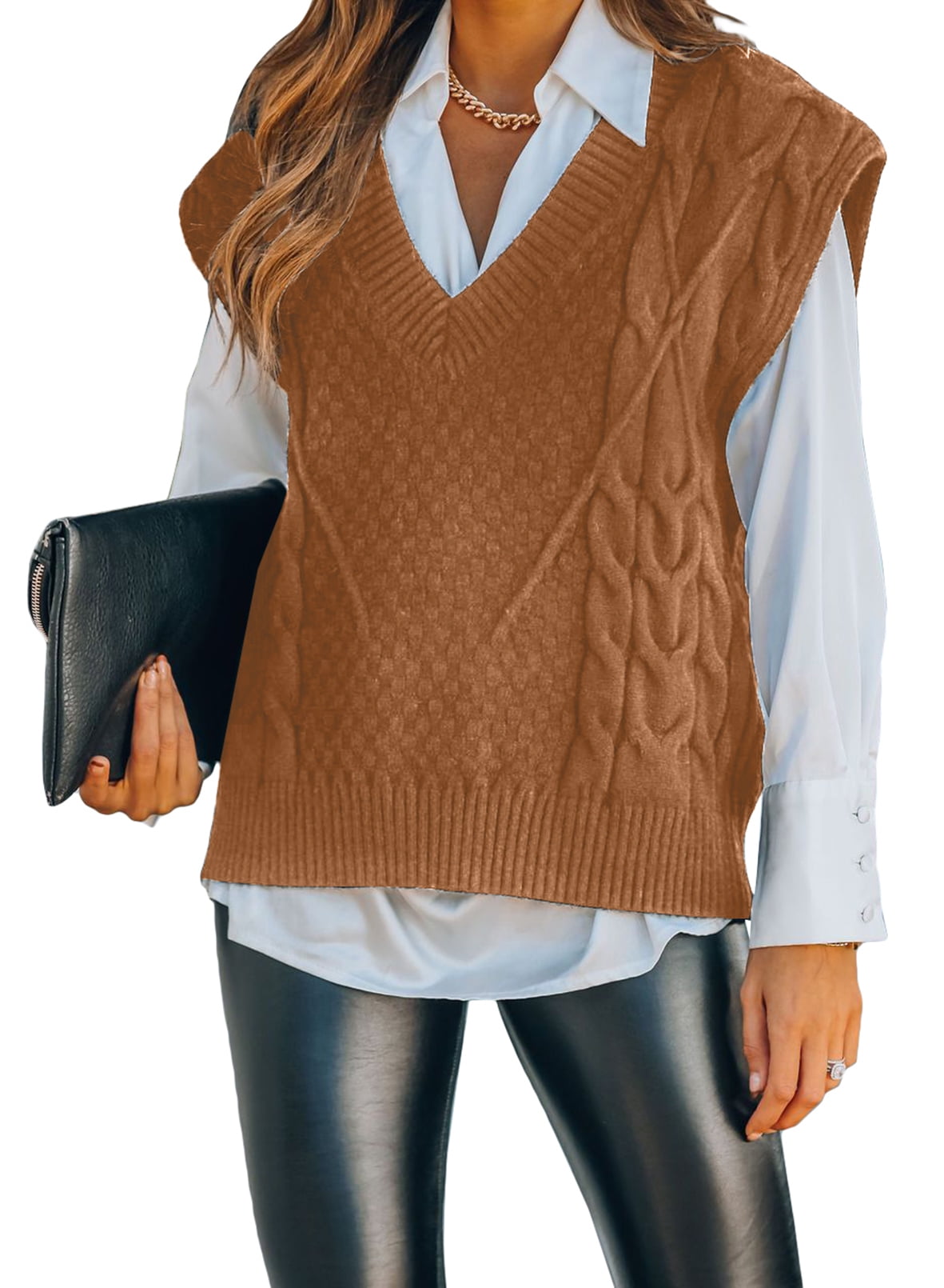 Eytino Plus Size Womens Sweater Vest V Neck Sleeveless Solid Color Vintage  Sweater Vest Pullover Tops - Walmart.com