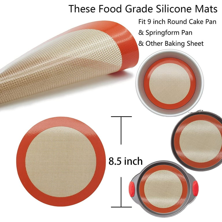 Silicone Baking Mats, 2 Pcs Round Silicone Mats for 9 inch Cake Pan, Non-Stick Reusable Cookie Sheet Liners for Baking Pans for Cake/Bread/Pizza