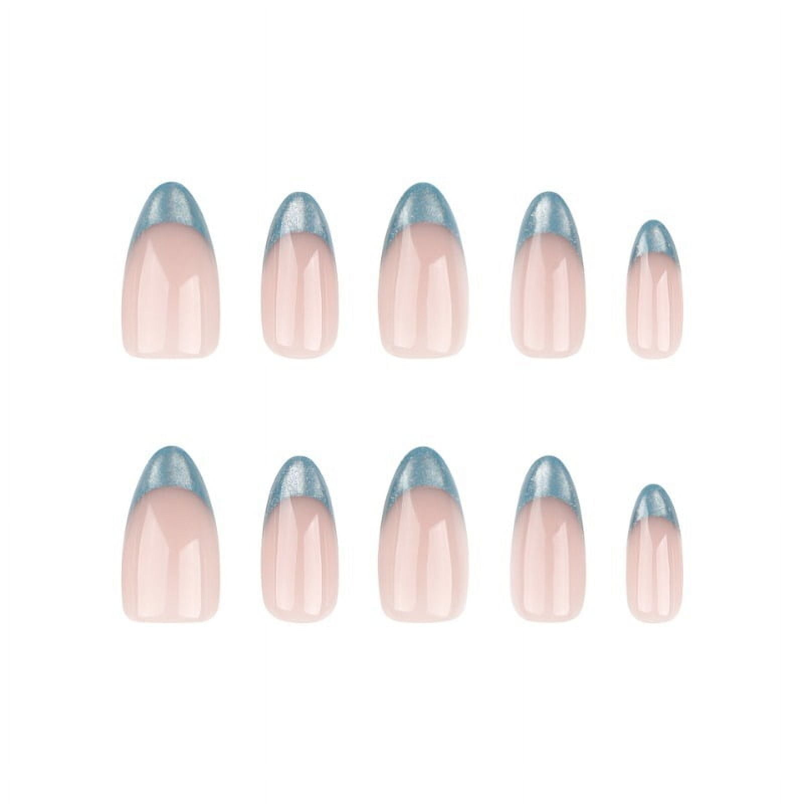 24Pcs/set Almond Press-On French Nail Tips Green Cat Eye False Nails Simple&Elegant Wearable Nail Art for Women&Girls Daily Wear