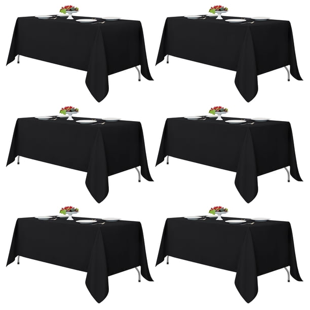 Manteles ajustables de poliéster negro para mesas rectangulares, paquete de 6