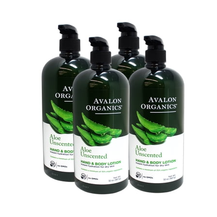 Avalon Organics Hand & Body Lotion for Dry Skin Aloe Unscented, 32 OZ - 4 Pack