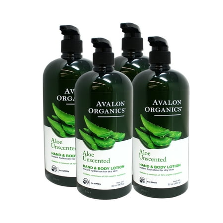 Avalon Organics Hand & Body Lotion for Dry Skin Aloe Unscented 32 OZ - 4 Pack