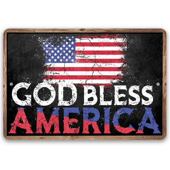Metal Sign - God Bless America - Flag - Chalkboard Style - Durable Metal Sign - Use Indoor/Outdoor - Office and Living Room Decor and Patriotic Gift (12" x 18")