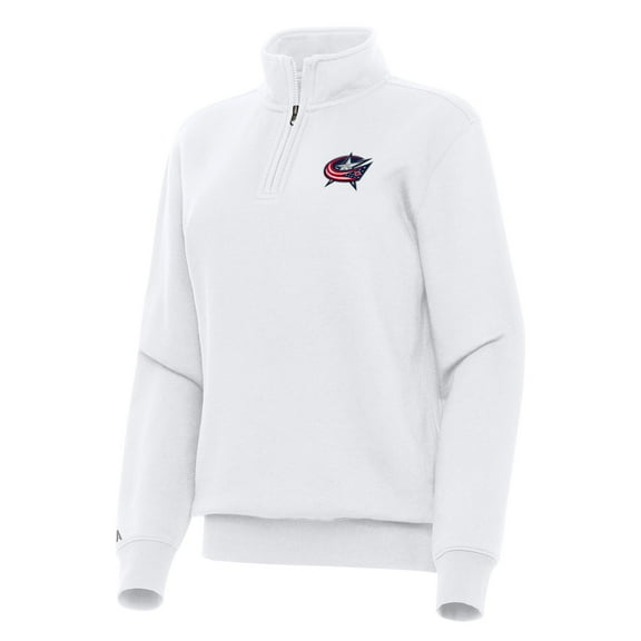 Women's Antigua White Columbus Blue Jackets Victory Quarter-Zip Sweatshirt