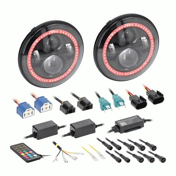 Heise by Metra JP702RGB 7 in. LED Headlights with RGB Halo for 1997-Up Jeep Wrangler, 2020-Up Jeep Gladiator