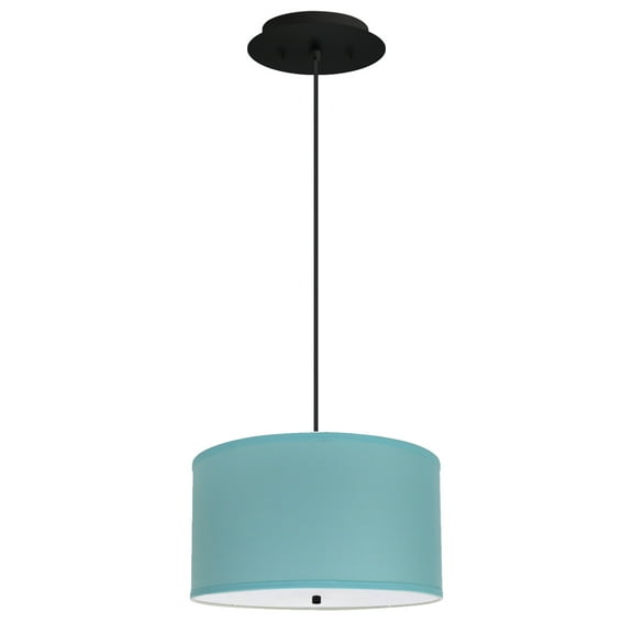 14" W 2 Light Pendant Island Paridise Blue Shade with Diffuser, Black Cord