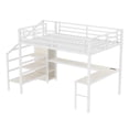 thumbnail image 4 of Queen Loft Bed with L-Shaped Desk, Metal High Loft Bed with Wardrobe, Stairs and USB Charging Station, Space Saving Loft Bed for Small Bedroom, White, 4 of 8
