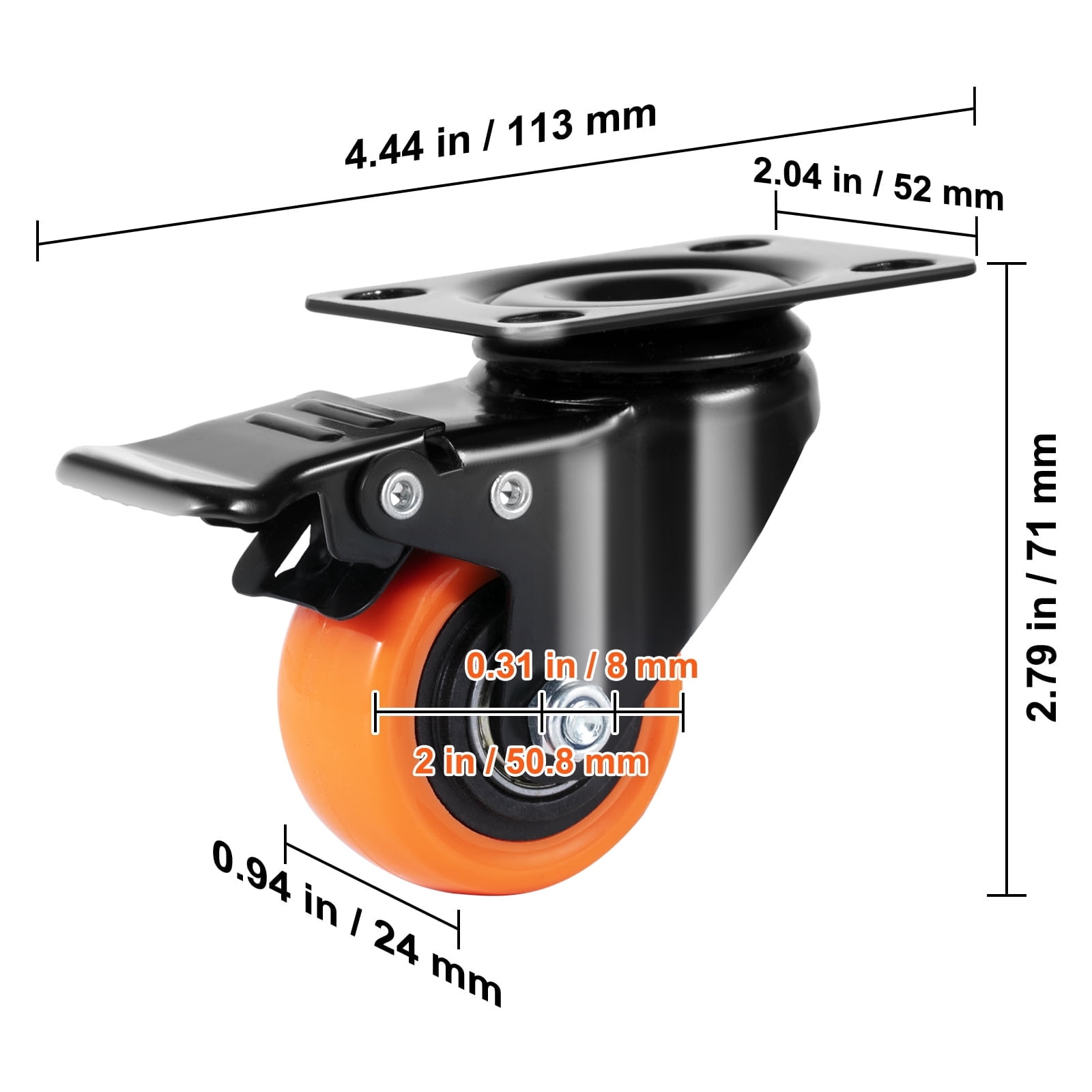 KFFKFF Caster Wheels, 2-inch Rotating Plate Casters, Pack of 4, featuring Safe Dual Locking, Quiet PVC Wheels, Durable with 150 lbs Weight Limit Each, Ideal for Carts, Furniture, and Workbenches