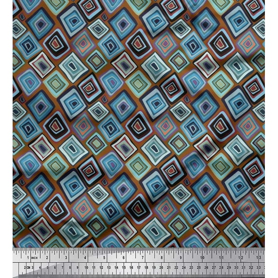 Soimoi Cotton Voile Fabric Square Geometric Print Fabric by the Yard 42 Inch Wide