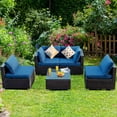 thumbnail image 3 of Gymax 5PCS Rattan Patio Conversation Set Sofa Furniture Set w/ Navy Cushions, 3 of 10