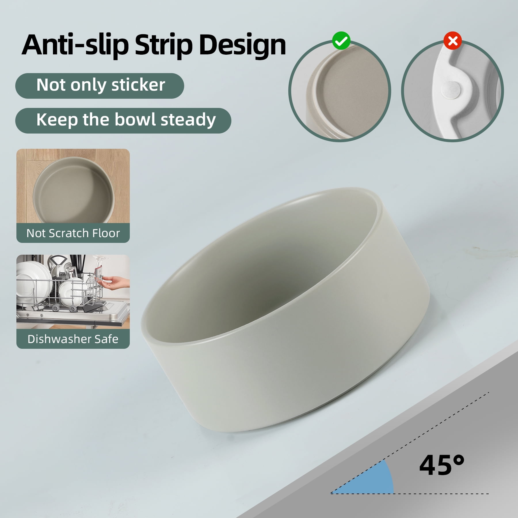 LarqeeWare Ceramic Non-Slip Dog Food and Water Bowl for Large Breed Dogs, Pet Bowl for Replacement 8.2inch  (Single Bowl, Grey)
