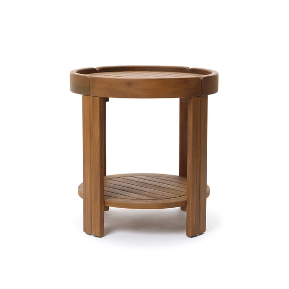 LuxenHome Acacia Outdoor Side Table, Round Patio Table with Tray Top & Open Shelf, 20.4" Height