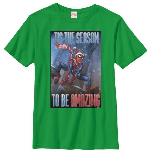 Boy's Marvel Amazing Santa Spider-Man Graphic Tee Kelly Green Large
