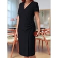 thumbnail image 4 of Women'S V Neck Short Sleeve Dress Solid Color Plus Size Casual Summer Maxi Day Gown Office Wear Black XXL, 4 of 7