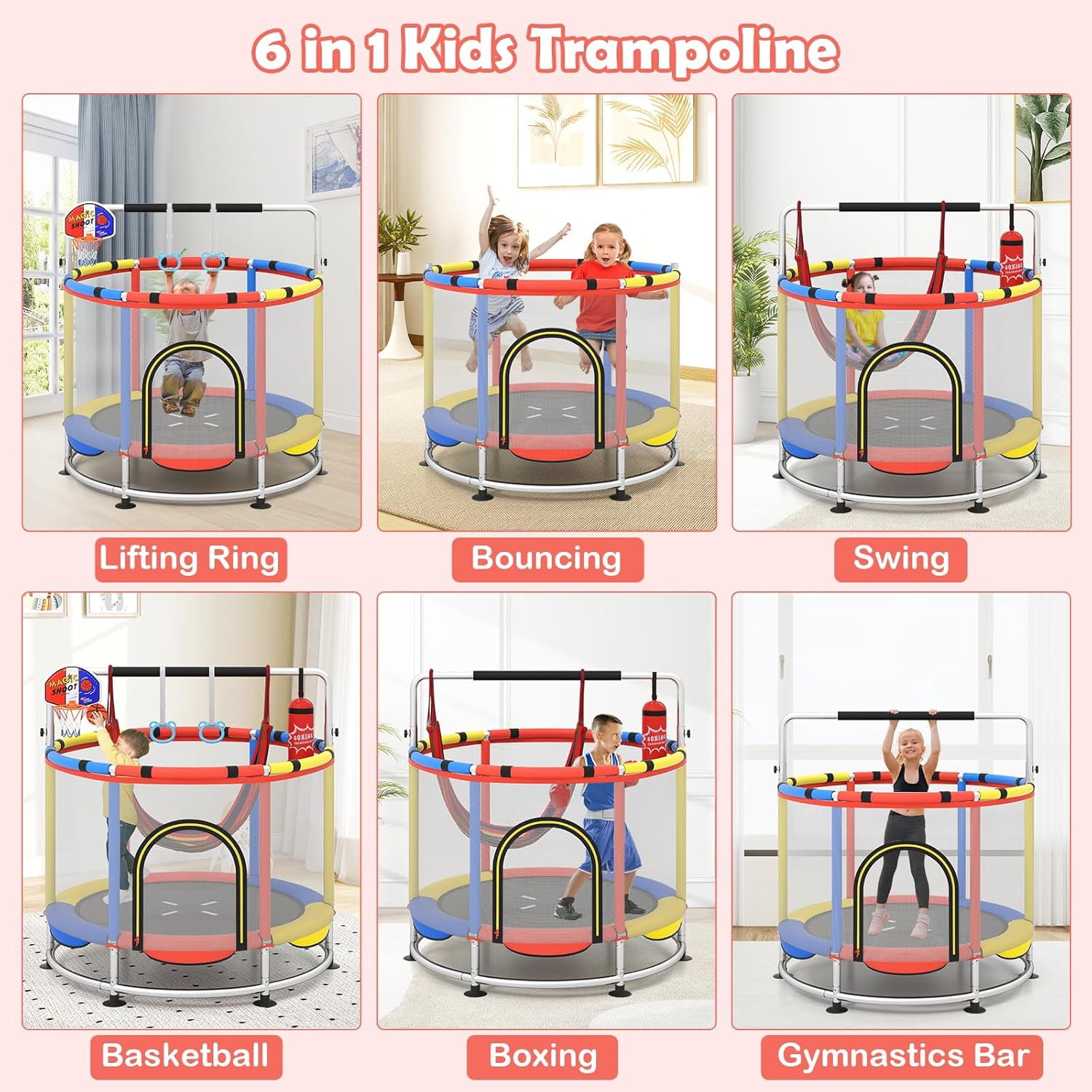 OLAKIDS 55" Trampoline for Kids Enclosure Net Heavy Duty for Boys Girls Outdoor Indoor