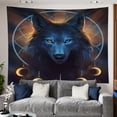 thumbnail image 1 of Tapiz para colgar en la pared con un místico lobo azul con atrapasueños, 1 of 1