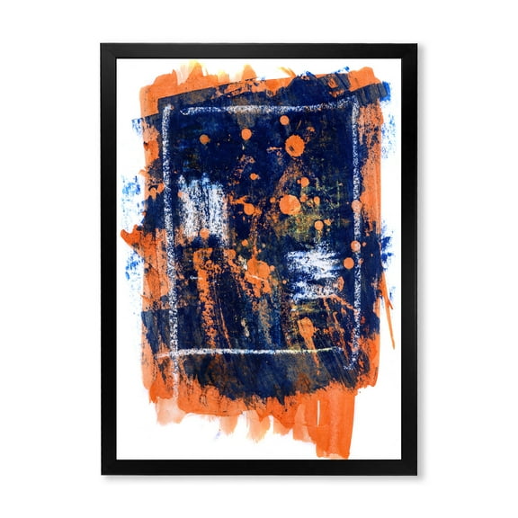 Designart 'Navy Blue and Orange Abstract' Modern Framed Art Print