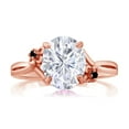 thumbnail image 2 of Gem Stone King 18K Rose Gold Plated Silver White Moissanite and Black Diamond 3 Stone Ring for Women (3.03 Cttw, Oval 10X8MM, Gemstone Birthstone, Size 7), 2 of 4