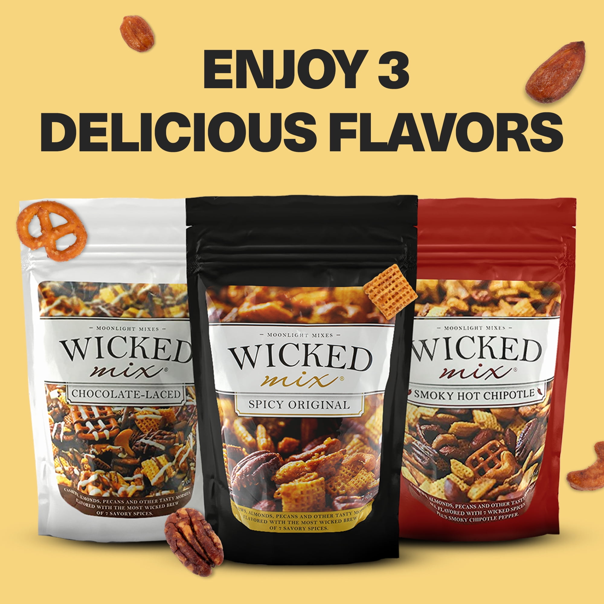 Wicked Mix Smoky Chipotle Snack Mix with Mixed Nuts, Sweet & Smoky, 7oz (Pack of 3)