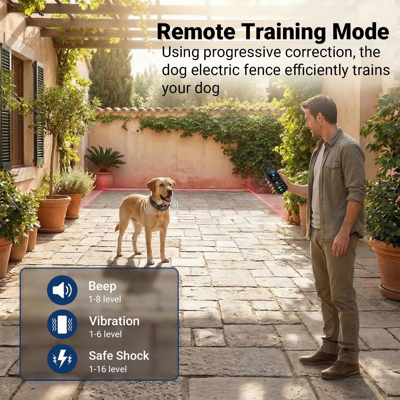 Electric Fence for Dog with Remote Training Collar, Up to 3300ft Fenceless Dog Collar System for Medium Large Dogs, Adjustable Rechargeable Collar