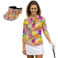 thumbnail image 2 of Aplkyhs Colorful Hippie Flower Women's Golf Shirt and Sun Visor Hat Set Fit Plain 3/4 Sleeve Golf Shirts Sports Sun Visor Hat for Shopping and Daily Wear Breathable Fabric Quarter Zip, 2 of 7