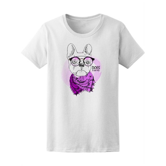 Dog With Glasses & Violet Scarf T-Shirt Women -Image by Shutterstock, Female Small