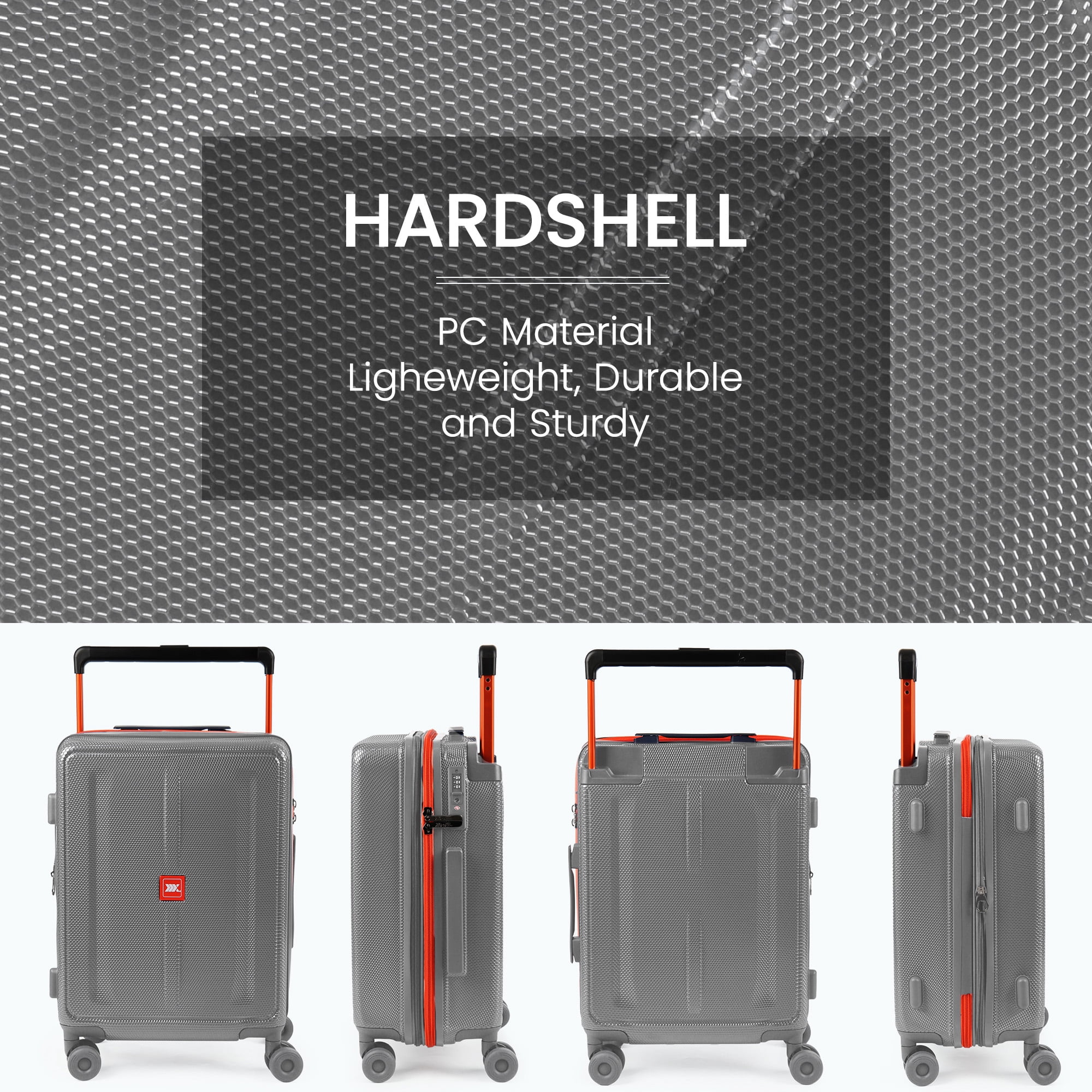 New York Xpress 20" Carry on Luggage,PC Hardside Expandable Suitcase with Silent Wheels & Aluminum Wide Handle,TSA-Approved, Silver - LP13803